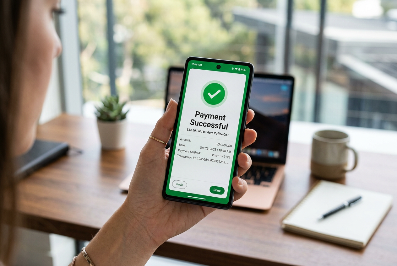Smartphone showing a secure payment confirmation for a casino deposit